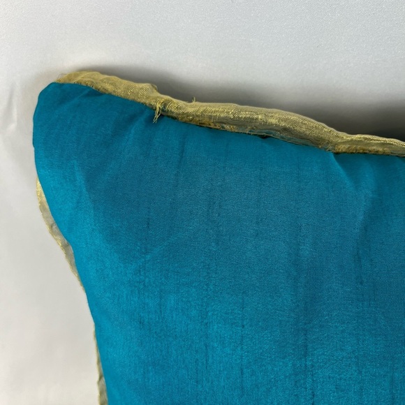 Pier 1 Embroidered Peacock Beaded Lumbar Accent Throw Pillow Teal Gold Bronze - Picture 4 of 12